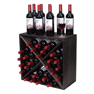 Imagem de Adega de vinho FDHUIJIA, bancada, empilhável, de madeira, retrô, 24 garrafas, suporte de vinhos independente (preto)