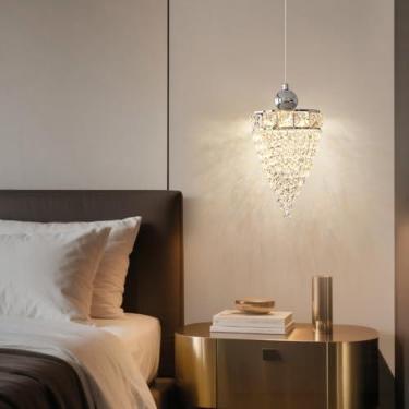 Imagem de Lustre moderno de cristal pequeno, lustre de LED embutido com cristais K9 para hall de entrada, lavabo, varanda, luminária pendente de estilo boutique, acabamento cromado (lustre)