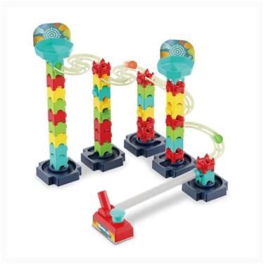 Imagem de Conjunto Blocos de Construção, Rola Bola Canhão Pista de Montar Marble Run Desafio em Dobro, Circuito Corrida de Bolinhas, 58 Peças