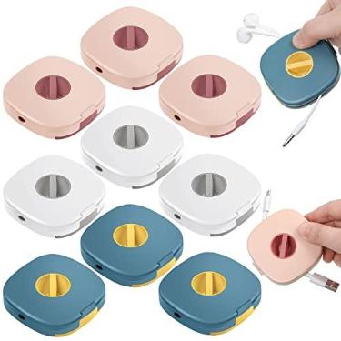 Imagem de 9 peças retráteis de cabo enrolador de cabos retrátil, cabo USB, portátil, retrátil, suporte de cabo para celular, cabo USB, fone de ouvido, fio, mouse, cabo carregador, computador (multicolorido)