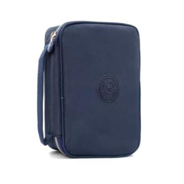 Imagem de Estojo Escolar Grande Box 100 Lápis Nylon Tactel Com 27 Elásticos Ziper Resistente Escolar Papelaria Fofa Unissex Com Organizador De Lápis Canetas Marca Bella Mallu (Azul Marinho)