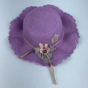 Imagem de Chapéu De Palha Sintética Infantil Moda Praia Com Coelhinho Com Elástico lilas