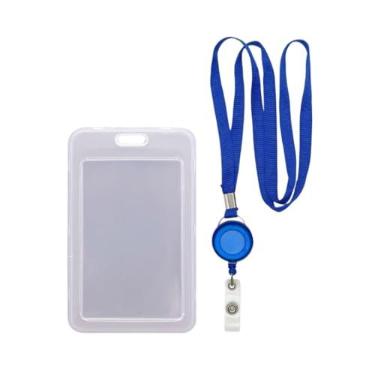 Imagem de Porta Cracha, Porta Cracha Transparente, Cordão com Porta Crachá Vertical Duplo E Roller Retrátil(AZUL)