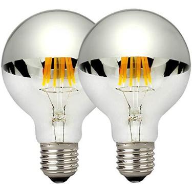 Imagem de LUXON Lâmpadas meio cromadas, reguláveis, lâmpadas LED Edison, lâmpada antireflexo mergulhada em prata, espelho 6W (equivalente a 60W) lâmpada decorativa globo G80/G25, base E26 branco quente 2700K,