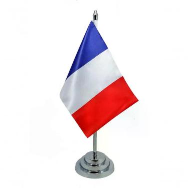 Imagem de Bandeira Mesa Dupla Face França Com Mastro De 29 Cm