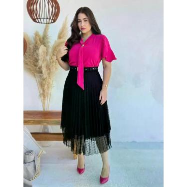 Imagem de Blusa Feminina Social Evangélica com Manga Curta - Fashion, Pink, G