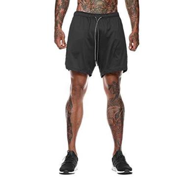Imagem de Elonglin Masculino Calções de Treino Para Ginástica Calções de Corrida 2 em 1 Calções Curta de Secagem Rápida com Fecho de Correr B G