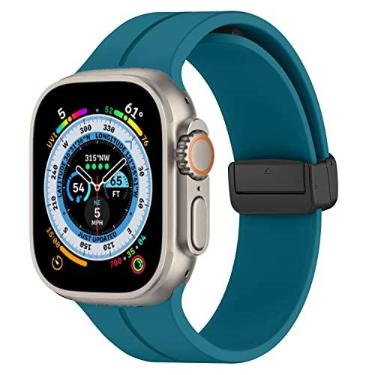 Imagem de Para Apple Watch Band 49mm 45mm 44mm 42mm, pulseira esportiva ajustável pulseira de silicone macio feminino masculino fivela magnética para iWatch Series Ultra 8 7 SE 6 5 4 3 2 1, ciano