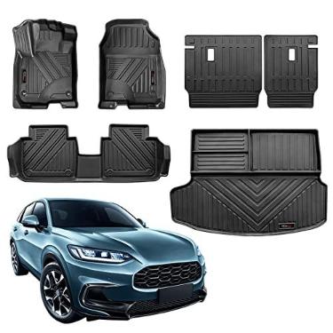 Imagem de Jdeymat Tapetes de carro e forro de porta-malas de carga compatível com Honda HR-V 2023 todos os climas TPE tapete de proteção de borracha conjunto completo acessórios pretos Honda HRV (tapetes + forro de carga + tapete de encosto)