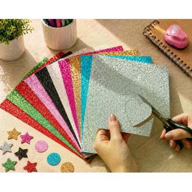 Imagem de Papel Glitter Metálico Off Paper A4 250g Kit com 10 Cores Sortidas: Az