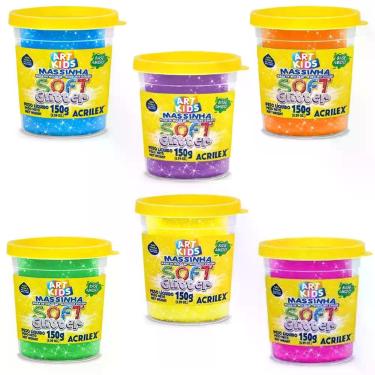 Imagem de Kit Massa de Modelar Glitter Acrilex 6 Potes Escolar Artes