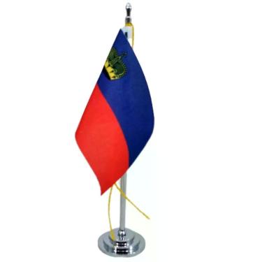 Imagem de Mini Bandeira De Mesa De Liectenstein Poliéster 15 Cm Mastro
