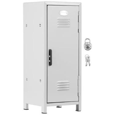 Imagem de Mini Locker com cadeado e chaves, pequeno armário de metal branco para organizador de armazenamento de mesa, cofre de 27,4 cm de altura para decoração de quarto de crianças, estojo de armazenamento de