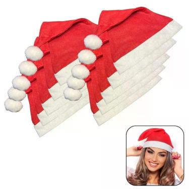 Imagem de Gorro De Natal Papai Noel Vermelho Feltro - 10 Unidades