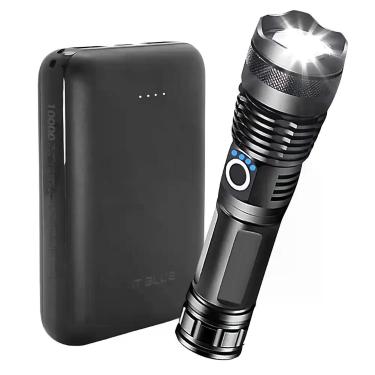 Imagem de Kit Lanterna Tática T9 com Power Bank Recarregável Alta Potência Portá