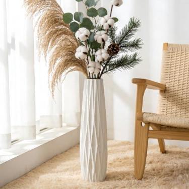 Imagem de Vaso de chão branco 61 cm de altura de cerâmica flor vasos decorativos grandes para mesa prateleira decoração de casa ramos sala de estar arranjo de flores secas céu simples decorativo