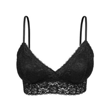 Imagem de HOPE - Sutiã de renda triangular com enchimento removível - Lingerie sexy para mulheres, sutiã sem fio, confortável, Preto, M