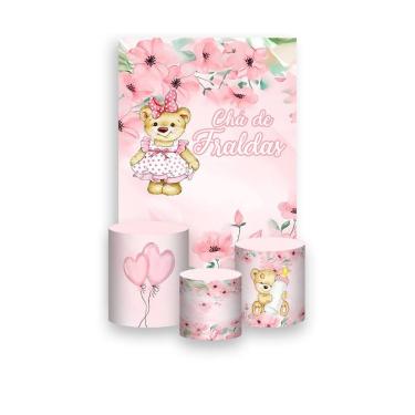 Imagem de Painel De Festa Vertical 1,50 x 2,20 + Trio De Capas Cilindro - Chá de