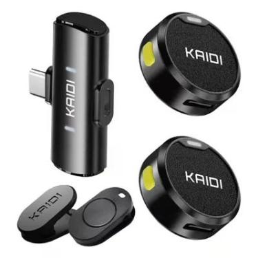Imagem de Microfone De Lapela Duplo Sem Fio Profissional Tipo C Premium Redondo Micro Wireless
