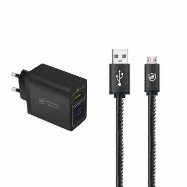 Imagem de Kit Carregador Turbo Triplo+ Cabo Turbo Militar Micro Usb V8 Homologaç