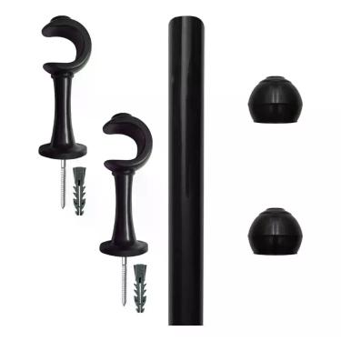 Imagem de Kit Varão Simples para Cortina 2 Metros x 19 mm Preto - 0276 - Alumark
