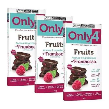 Imagem de Kit 3X: Chocolate 70% Cacau com Framboesa Sem Lactose Vegano Only4 70G