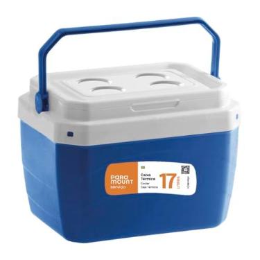 Imagem de Caixa Térmica Cooler 17 Litros Com Alça Colorida P/Bebidas C/Porta Copos Ideal Praia Pesca Camping (Azul)