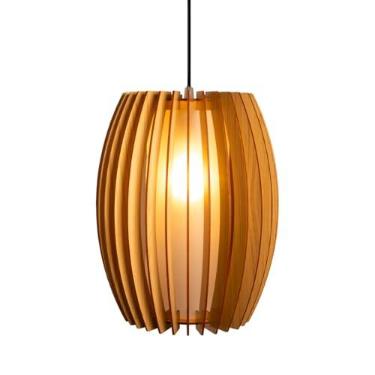 Imagem de Luminária Lustre Pendente Vazado Aletado MDF Madeira Rustico (marfim)