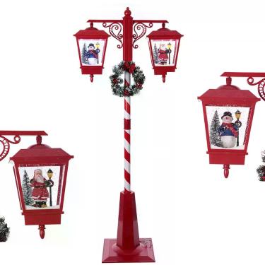 Imagem de Poste Natal Luminaria Dupla Natalina Papai Noel Boneco Neve Som Led Mu