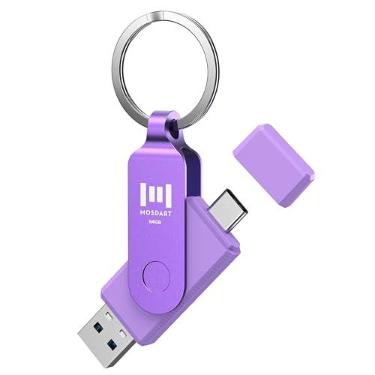 Imagem de MOSDART 64 GB USB C 3.2 de velocidade rápida C e uma unidade flash dupla, cartão de memória exFAT com chaveiro e indicador LED, para iPhone 15, 16, 17, telefone Android, iPad, MacBook e outros laptops