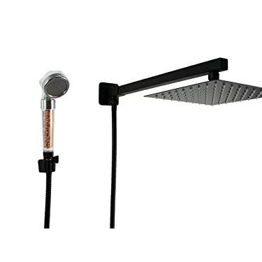 Imagem de Ducha Inox Preta 20 cm com Ducha Manual Esferas ionizantes