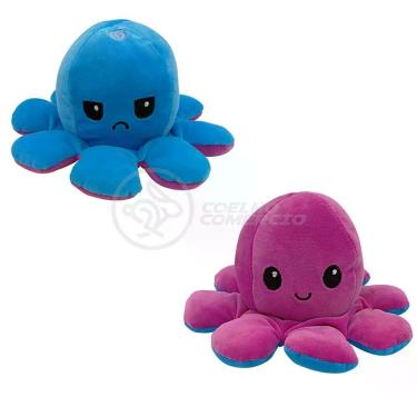 Imagem de Polvo Reversível Feliz E Bravo 2 Em 1 Macio Azul E Roxo