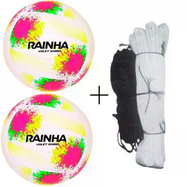 Imagem de Kit de Vôlei Sunny com 2 Bolas e Rede Master Seda 5m Branco e Preto Rainha