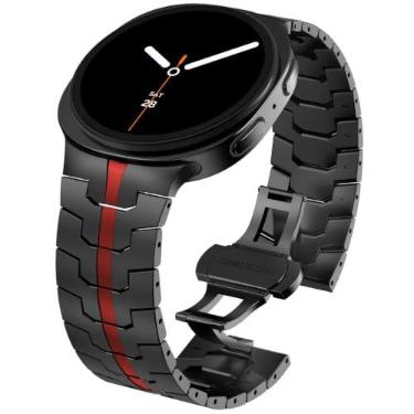 Imagem de Pulseira de metal masculina WINGLE para Samsung Galaxy Watch Ultra 2025 de 47 mm, de aço inoxidável, armadura resistente e durável, chique, casual, executiva, fecho dobrável borboleta (preta/vermelha)