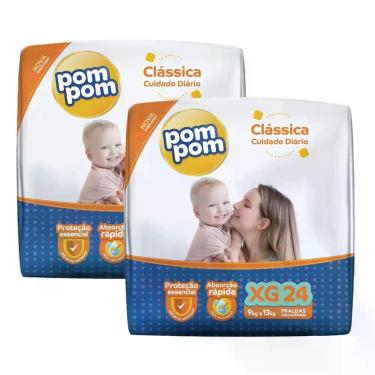 Imagem de Kit 2 Fralda Descartável Infantil Pom Pom Clássica Mega - Pompom, XG
