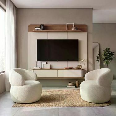 Imagem de Conjunto Sala com Painel Home Concept Eloah MDP MDF 180cm Off White Home Design