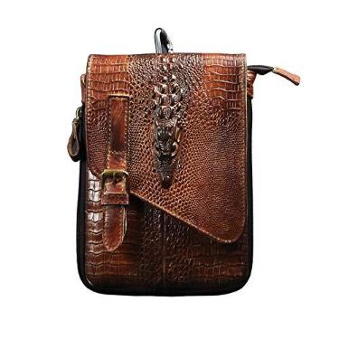 Imagem de Le'aokuu Bolsa mensageiro masculina de couro genuíno pequena bolsa de ombro bolsa de telefone cinto bolsa de cintura, Crocodilo grande camelo, m, Art Déco