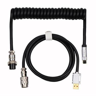 Imagem de EPOMAKER Cabo USB enrolado Puff Aviator, cabo mecânico destacável tipo C para Win/Mac/Gamers, adequado para RT100/TH68 PRO/TH80 PRO/TH96/TH80 SE/CIDOO V65. etc. (preto puff)