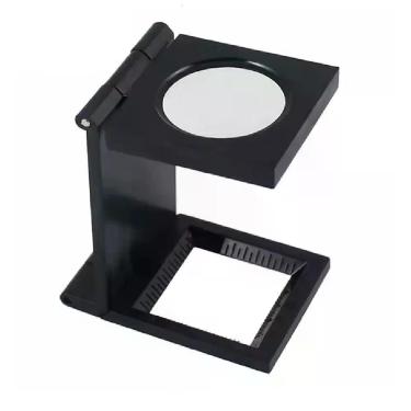 Imagem de Lupa Conta Fios 10x Mesa Bancada Suporte Dobrável Lente óptica 28mm Escala Profissional Portátil