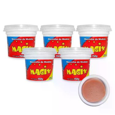 Imagem de Kit 5 Potes Massa Massinha de Modelar Infantil 150g Escolar - MAGIX KI