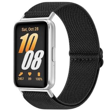 Imagem de Pulseira de relógio elástica compatível com Samsung Galaxy Fit 3, pulseira de substituição de nylon elástico macio para acessórios de smartwatch Galaxy Fit 3 SM-R390 (preto)