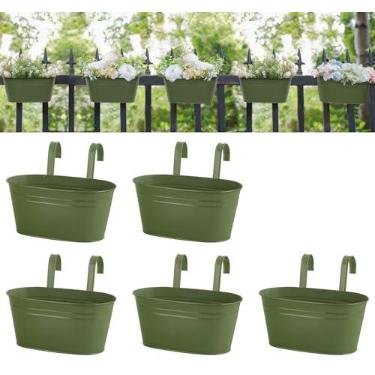 Imagem de Dahey Vasos de flores de metal para pendurar em ferro de 26 cm para cerca de corrimão, vasos de balde pendurados, estilo campestre ao ar livre, janela, suporte de plantas com ganchos destacáveis