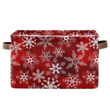 Imagem de Cesta de armazenamento senya Christmas Red com padrão de flocos de nev