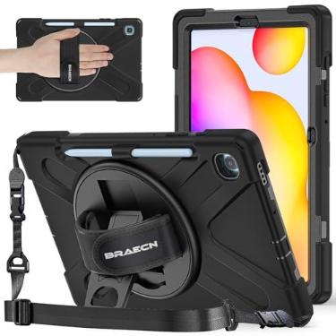 Imagem de BRAECNstock Capa para Samsung Galaxy Tab S6 Lite de 10,4 polegadas 2022/2020 (SM-P610/P613/P615/P619) com suporte de caneta, suporte giratório de 360°/alça de mão, capa protetora à