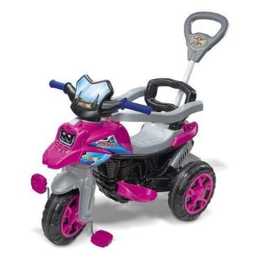 Imagem de Triciclo Moto Trail Rosa Infantil Com Guia De Empurrar Maral Rosa