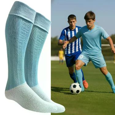 Imagem de Meião Futebol Infantil 33 ao 37 Azul Claro Cano Alto Esporte Solado Al