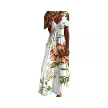 Imagem de Vestido Casual Longo Sem Mangas Em Renda Branca Estampada Para Mulhere