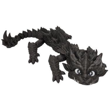 Imagem de Boneco Dragão de Fogo Articulado 24 cm Impressão 3D Grafite Metálico -