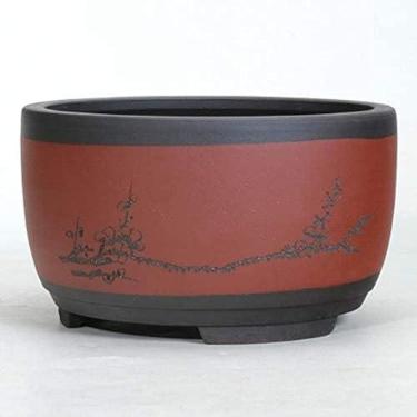 Imagem de Vaso De Flores Bonsai Cerâmica Redonda Grande Médio E Pequeno Vaso De Bonsai Vaso De Plantas Verde Bacia De Ventilação Em Estilo Chinês Em Forma De Tambor Vaso Redondo, Green,red, M