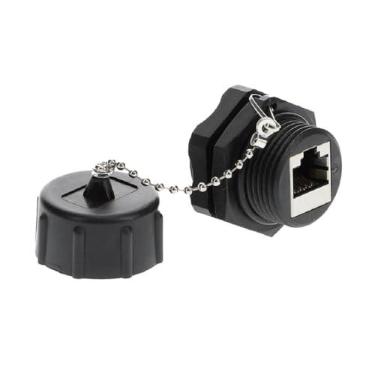 Imagem de InstallerParts CAT6 RJ45 Acoplador de alimentação fêmea/fêmea para painel industrial blindado - conectores de rede - tampa IP67 à prova d'água/poeira, À prova d'água, Preto, Single
